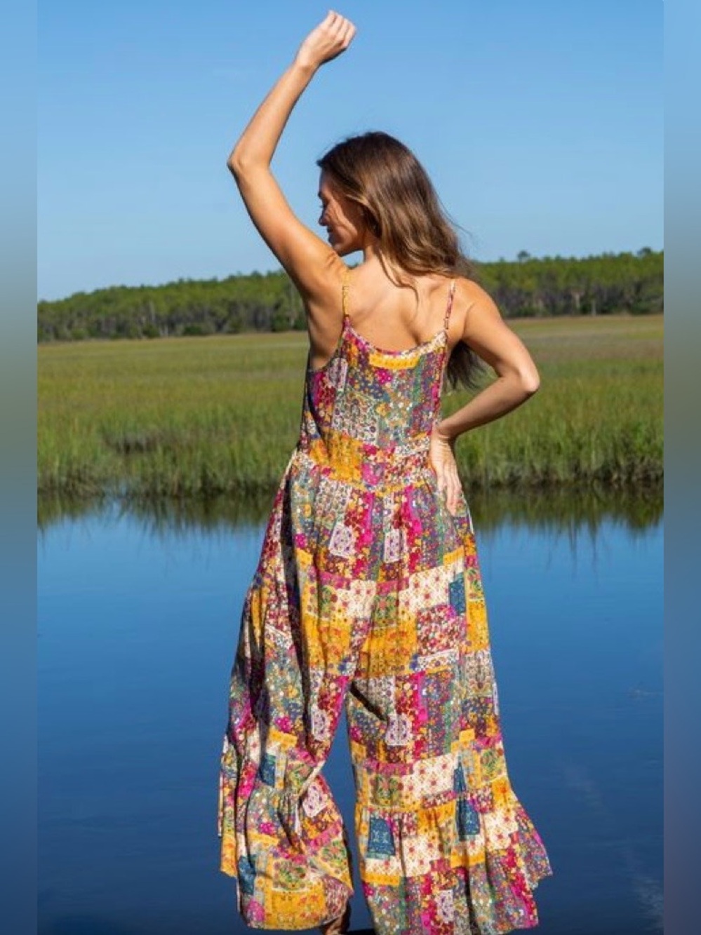 NATURAL LIFE Multicolor Zoe Wide-Leg Jumpsuit in Mandela Patchwork Print - Picture 4 of 12